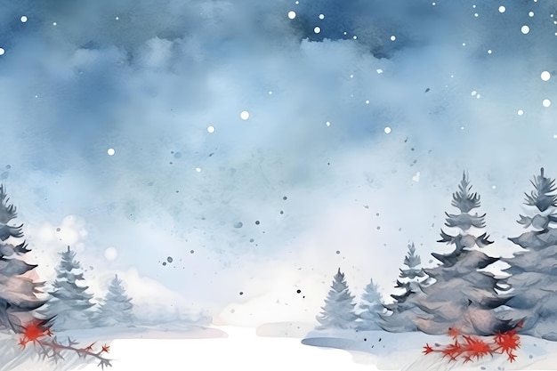 Snowy pastel watercolor winter background with copyspace