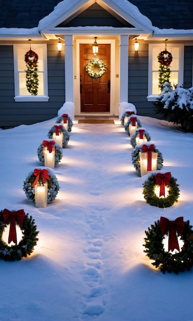 Premium AI Image | A Snowy Path Lined With Luminary Bags Leading To A ...