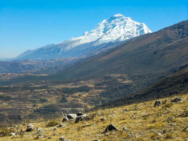 snowy peaks in the mountain range sierra of Peru