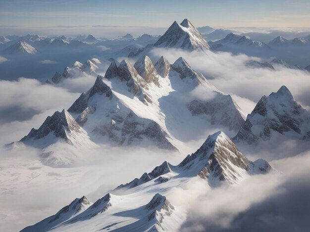 Snowy peaks of the mountains