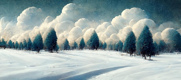 Snowy pine forest winter landscape