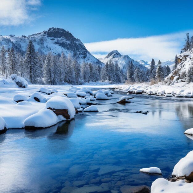 Photo snowy river background