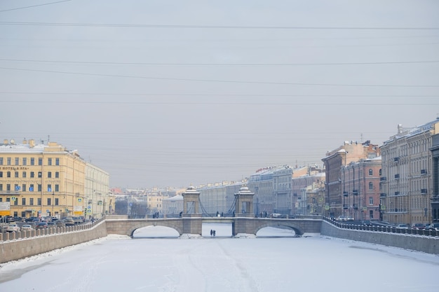 A snowy river in moscow, russia