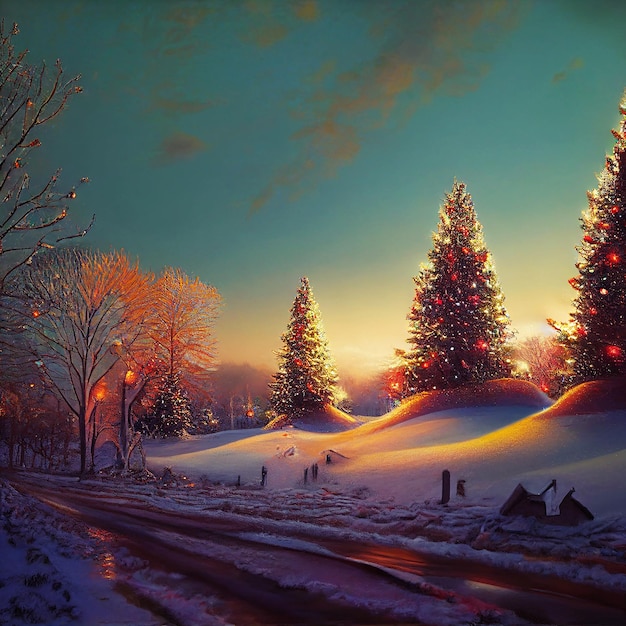 Snowy road on Christmas holiday digital art