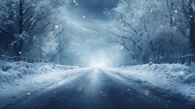 A snowy road in winter