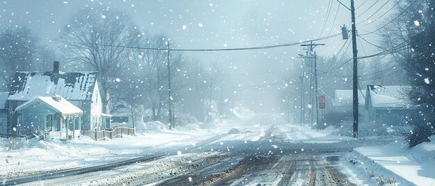 Photo a snowy road with a sign that says quot the power lines quot