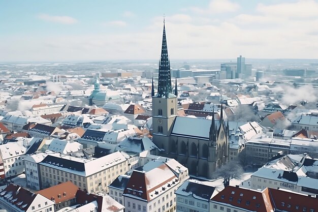 Snowy rooftop cityscapes