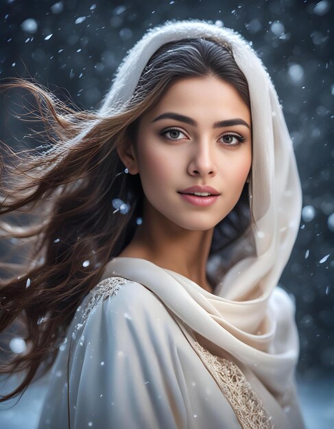 Photo snowy ruth windswept beauty in studio light