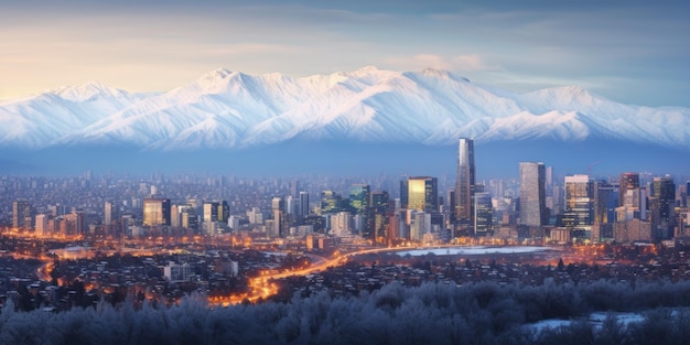 Фото Снежный горизонт сантьяго зимний городской ландшафт достопримечательностей центра чили