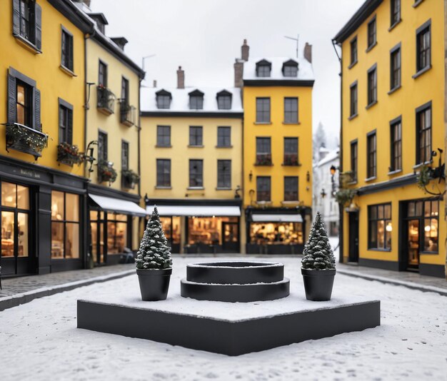 Photo a snowy scene in the town of galway