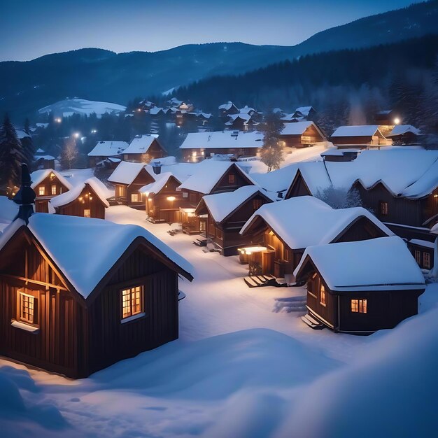 Foto una scena innevata con una capanna e un tetto coperto di neve