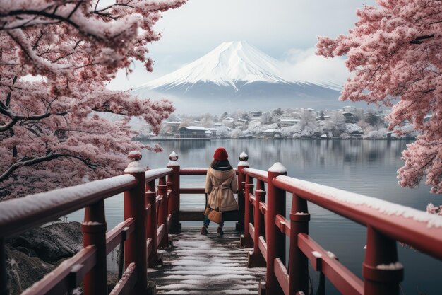 日本の富士山の雪景色