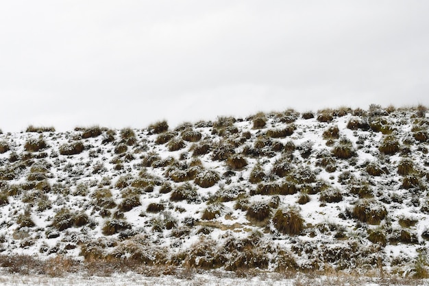 Snowy steppe fields in granada