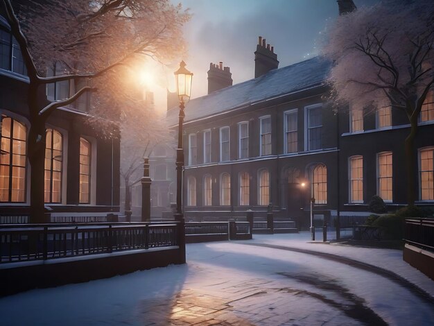 Foto illustrazione di snowy street in winter wonderland