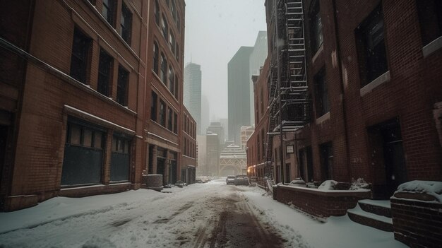 建物を背景にした雪の街路
