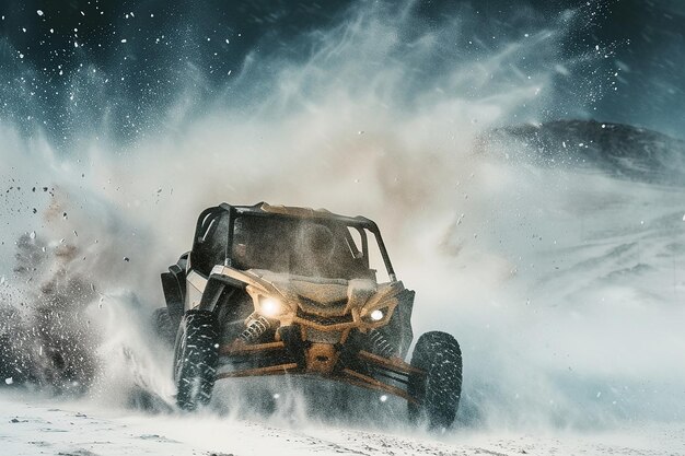 Photo snowy thrills buggy speeding through a winter wonderland