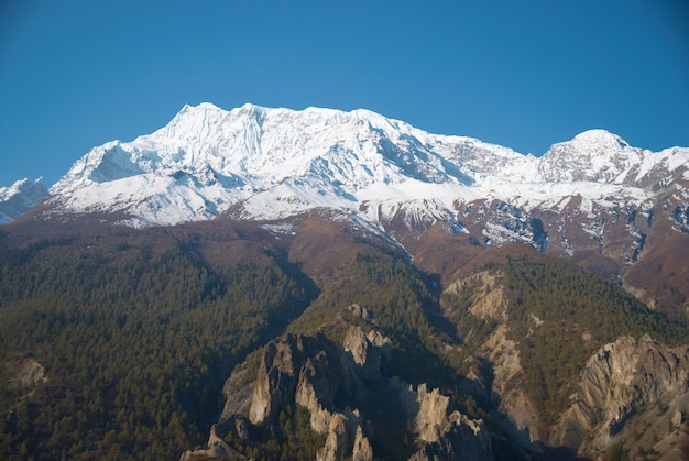 Snowy Tibetan mountains, view from Annapurna trek