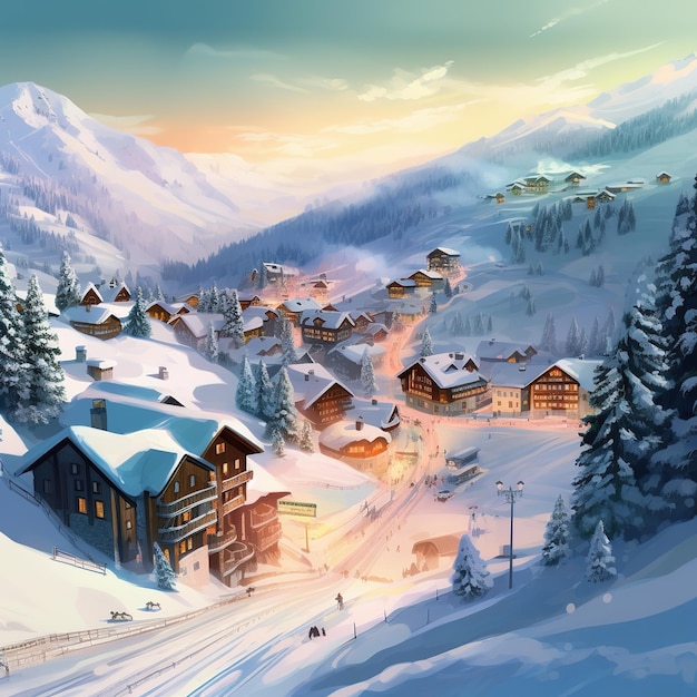 A snowy town illustration