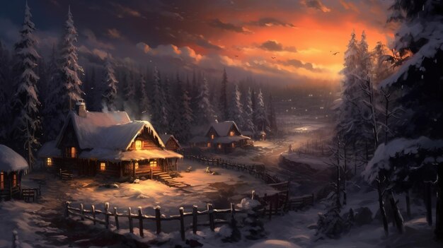 A snowy town illustration