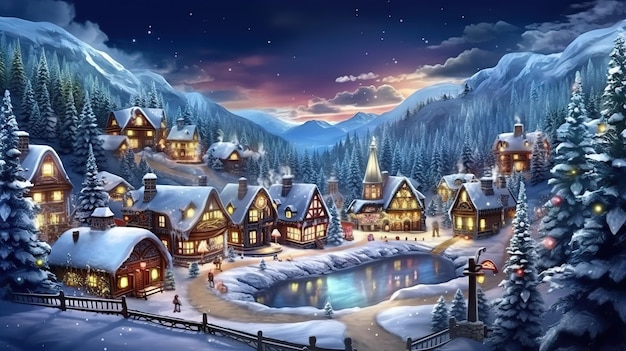 A snowy town illustration