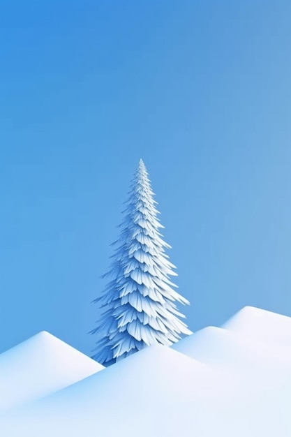 A snowy tree with snow on the top of it