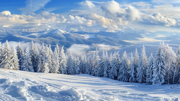 Foto alberi innevati sulle montagne