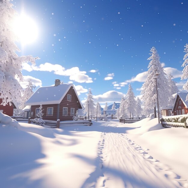 A Snowy Village in the Mountains