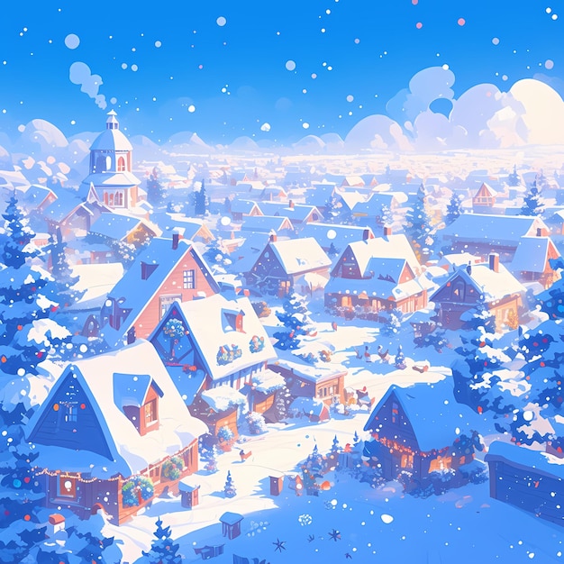 Snowy Village Panorama Festive and Charming