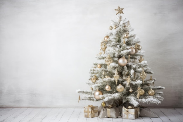Белоснежная рождественская елка с красиво завернутыми подарками под ней Генеративный ИИ