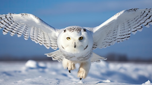 Snowy White Owl in Flight