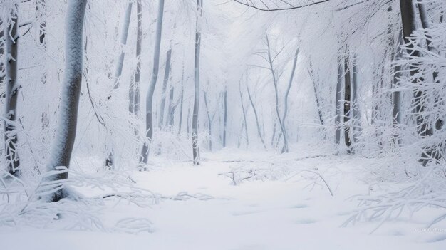 Snowy winter fairytale forest close up branches under snow picture with blank space for text