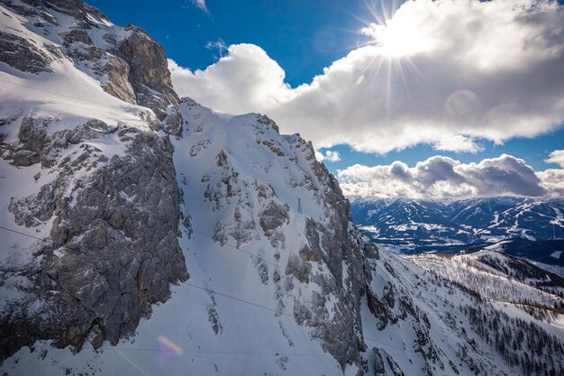 The snowy winter panorama of Dachstein Alps Austria