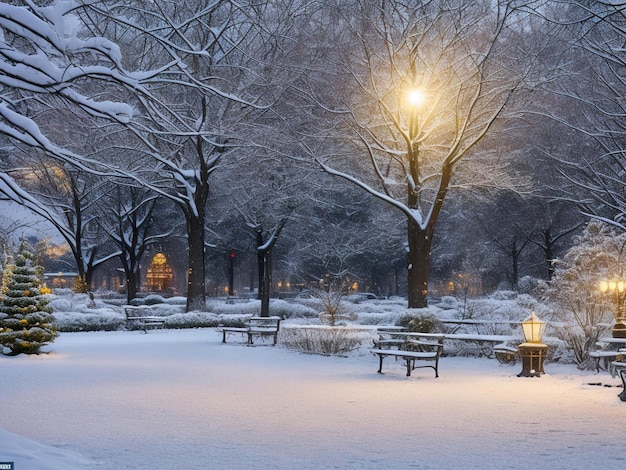 雪の冬の公園