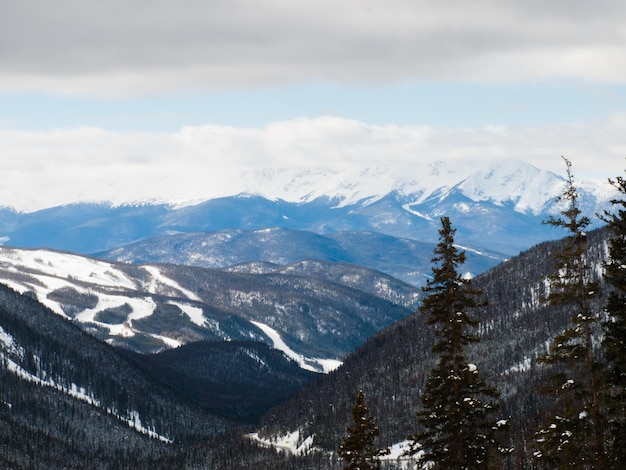 Snowy winter scene high in the mountain. Colorado Rocky Mountains USA.