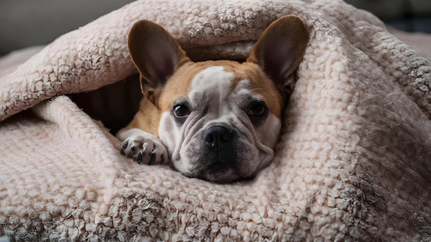Snug Pup A French Bulldog39s Cozy Retreat Concept French Bulldog Fashion Cozy Pet Bed Stylish Dog Accessories Indoor Pet Photography Comfortable Sleeping Arrangements