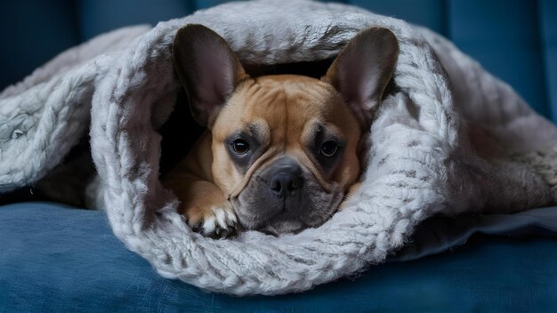 Snug Pup in a Blanket Cocoon Concept Pet Portraits Cozy Comfort Blanket Burrito