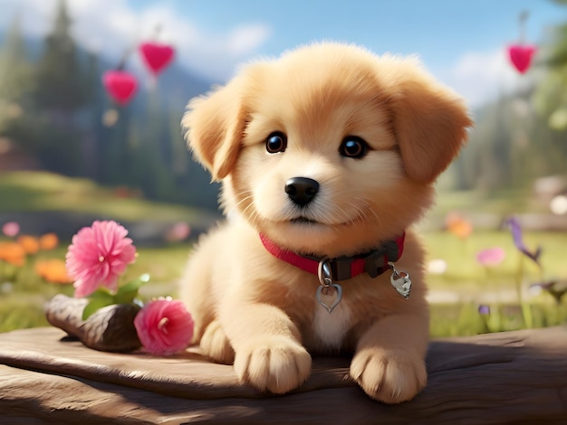 Photo so cute puppy and loving puppy