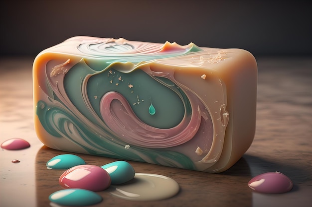 Soap bars on a colored background ai generative