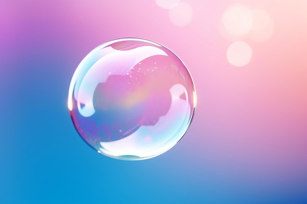 Фото Мыльный пузырь, плавающий в воздухе на пастельном фонаре с градиентом иридессентные пузыря снится развлечение и радость концепция абстрактная обои для настольного компьютера уборка и стирка тема