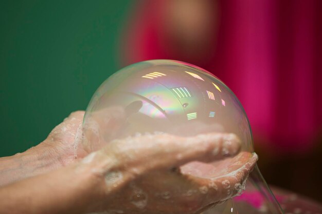 Soap bubble. Inflate the foam ball