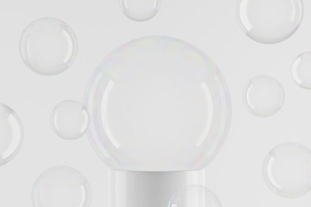 Soap bubble on pedestal Copy space 3d rendering