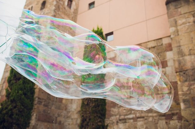 Soap bubbles against the city hall.