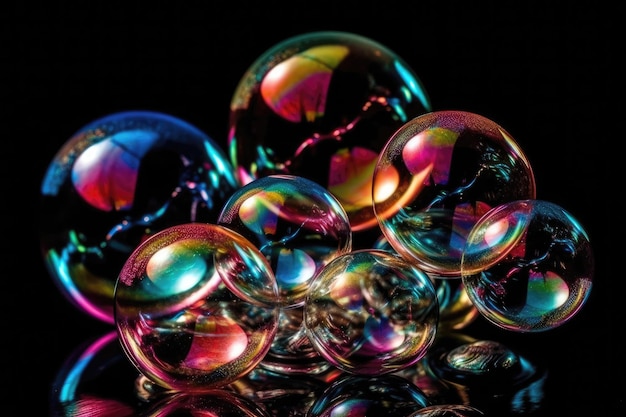 Soap Bubbles On Black Background Generative AI