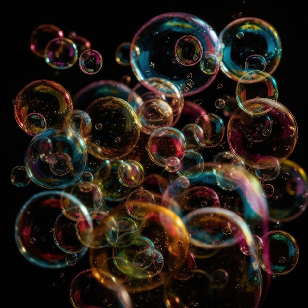 Soap bubbles on a black background