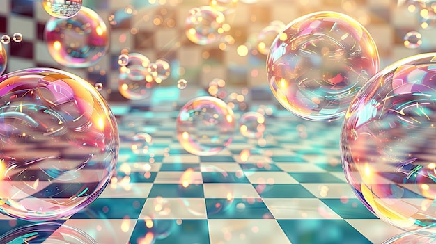 Soap bubbles on a checkered background
