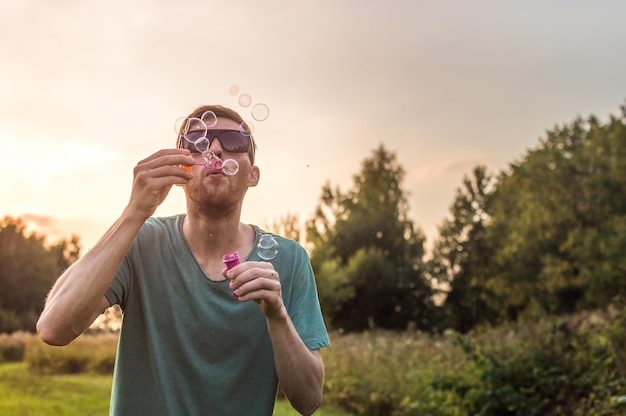 Soap bubbles Concept happiness