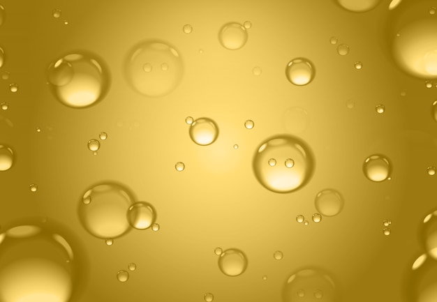 Soap bubbles on gold background, abstract background.