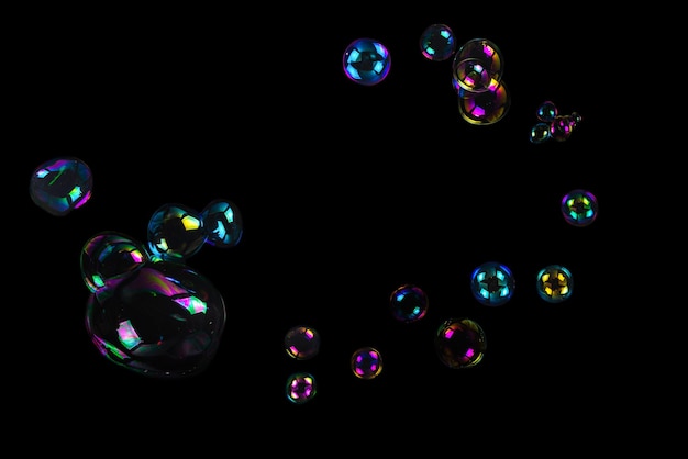 Soap bubbles isolated on a black background