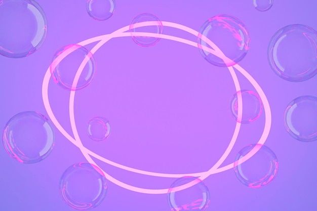 Soap bubbles with neon circles Copy space 3d rendering