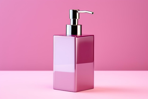 Soap dispenser on a pink background